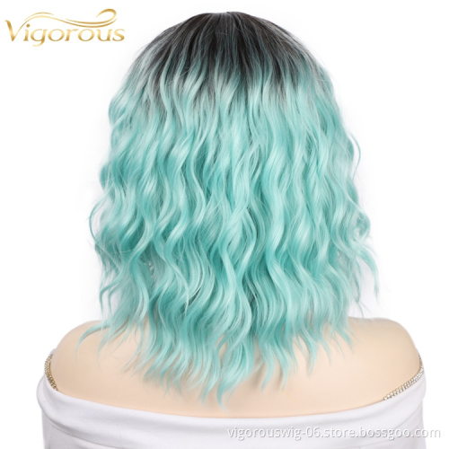 Vigorous U Part Wholesale Curly High Fiber For Black Women Ombre Color Synthetic Heat Resistant Lace Front Wig